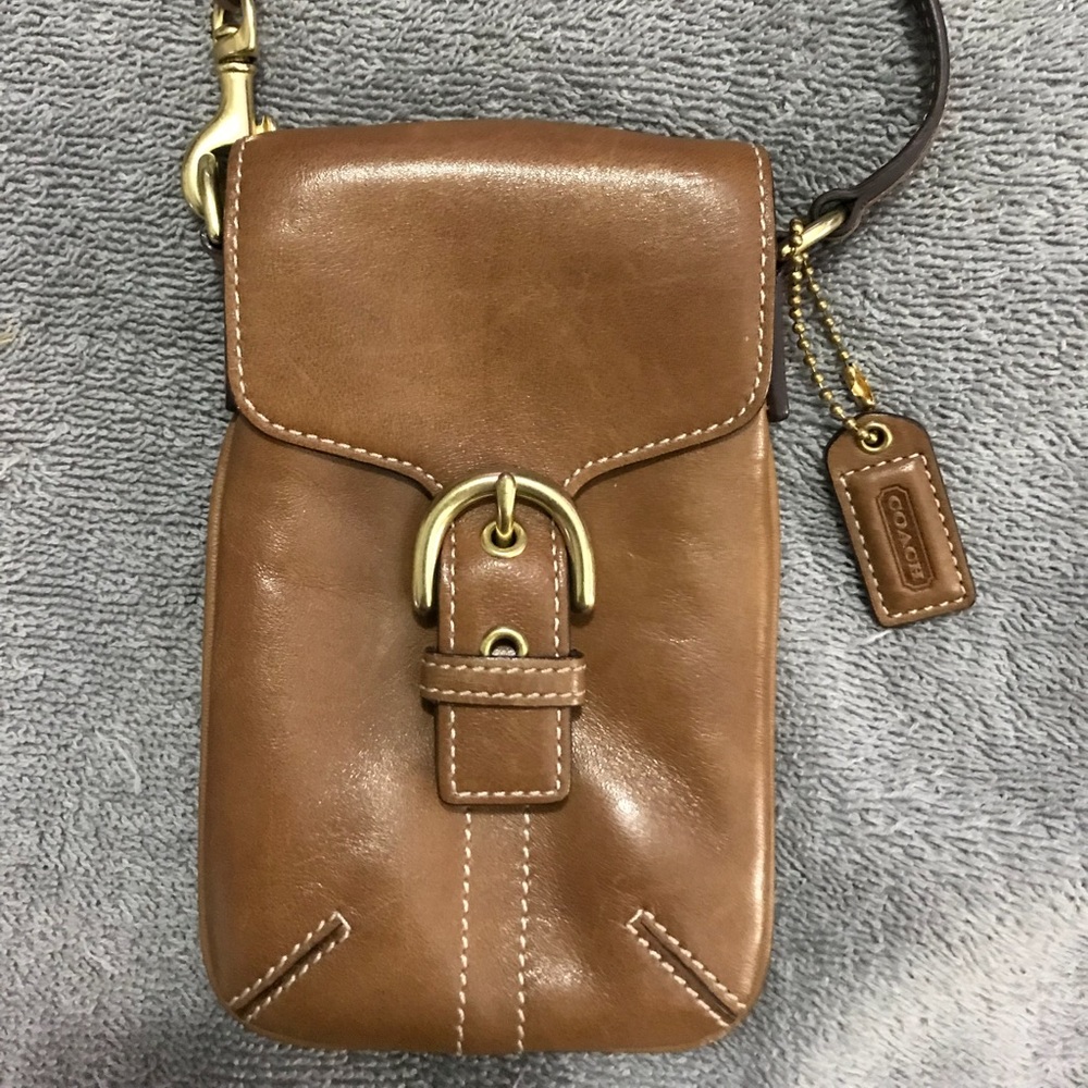 Coach vintage leather phone-case style wristlet